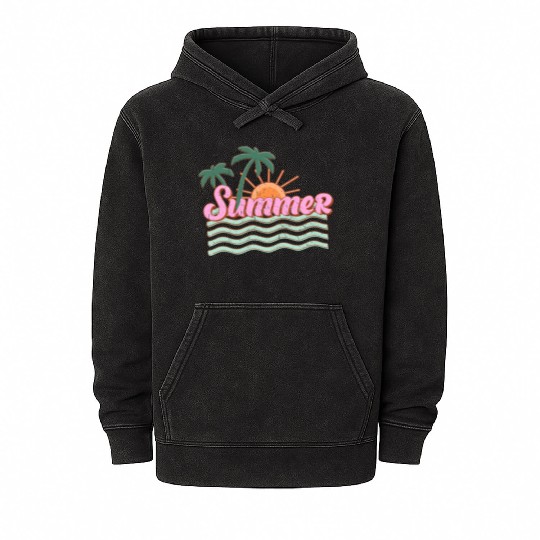 Vibrant Summer Sunset with Palm Trees Mineral Wash Hoodies