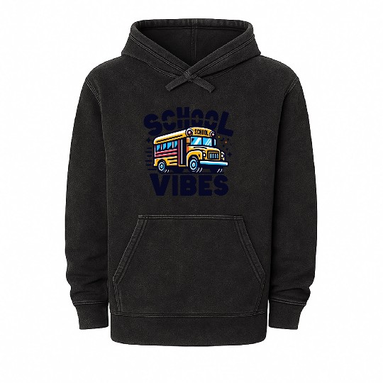 School Vibes Vector Illustration for school bus Mineral Wash Hoodies