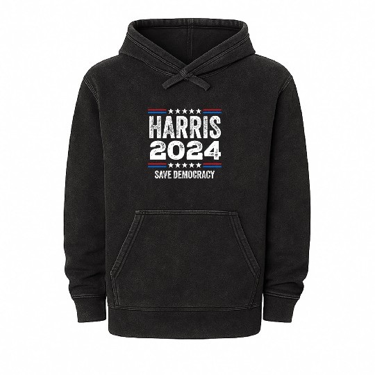 Kamala Harris 2024 Save Democracy US Election Mineral Wash Hoodies