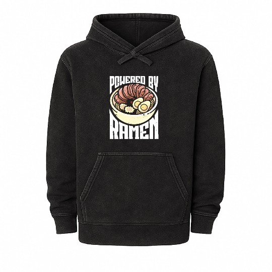 Powered By Ramen Anime Japanese Soup Cup Noodle Mineral Wash Hoodies