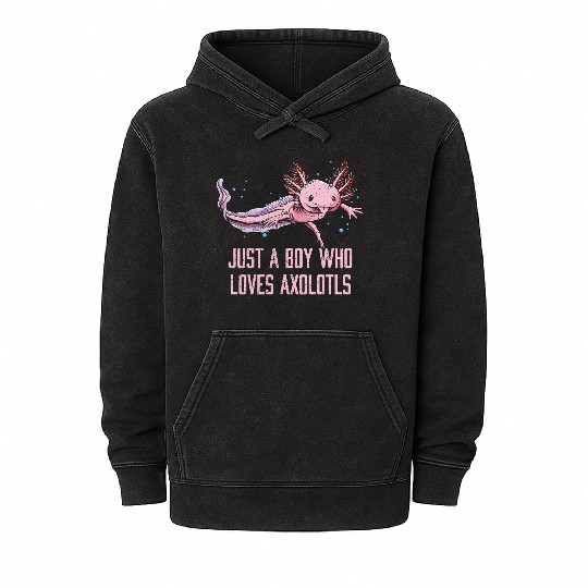 Just a Boy Who Loves Axolotl Salamander Funny Axol Mineral Wash Hoodies