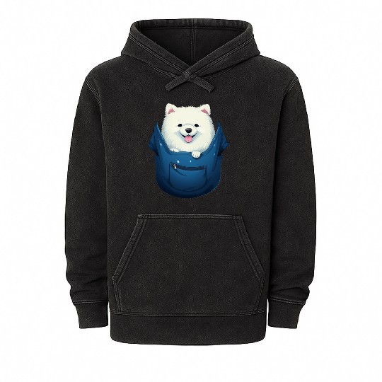 Cute Samoyed Puppy Dog In Pocket Pet Lovers Gifts Mineral Wash Hoodies