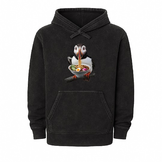 Atlantic Puffin Eating Ramen Realistic Mineral Wash Hoodies