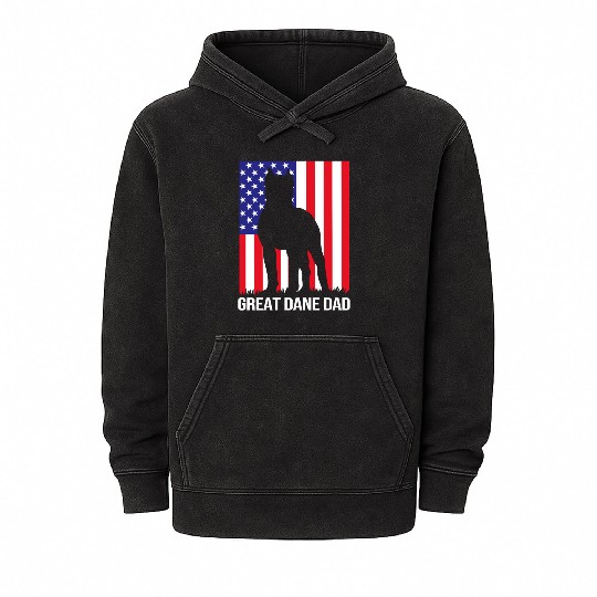 4th Of July US Flag Dog Dad Great Dane Dad Mineral Wash Hoodies