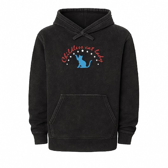 Vintage And Retro Funny Childless Cat Lady Mineral Wash Hoodies