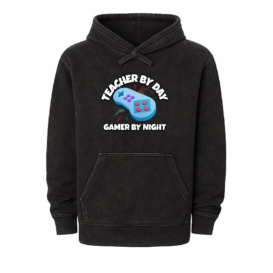 Teacher By Day Gamer By Night Funny Gaming Mineral Wash Hoodies