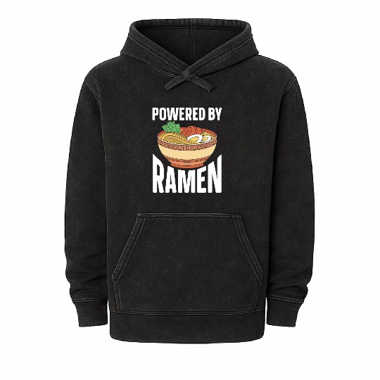 Powered By Ramen Anime Japanese Soup Cup Noodle Mineral Wash Hoodies