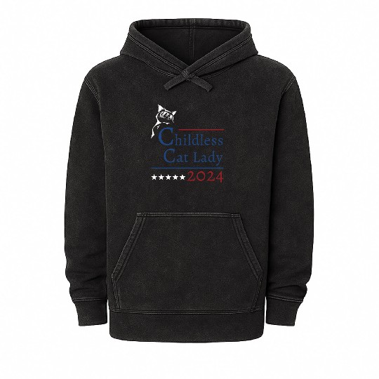 "Childless Cat Lady" Kamala Harris 2024 Mineral Wash Hoodies