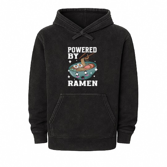 Powered By Ramen Anime Japanese Soup Cup Noodle Mineral Wash Hoodies