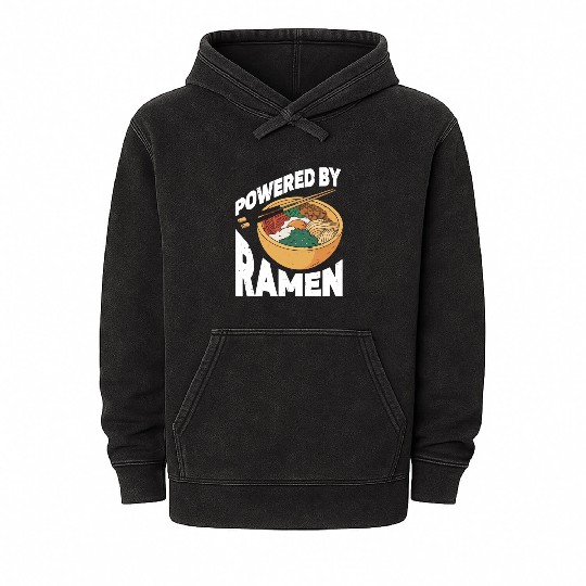 Powered By Ramen Anime Japanese Soup Cup Noodle Mineral Wash Hoodies