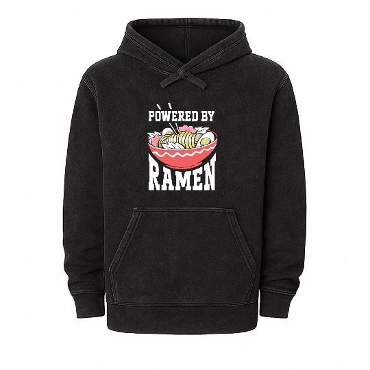 Powered By Ramen Anime Japanese Soup Cup Noodle Mineral Wash Hoodies