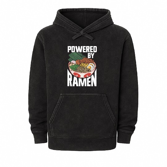 Powered By Ramen Anime Japanese Soup Cup Noodle Mineral Wash Hoodies
