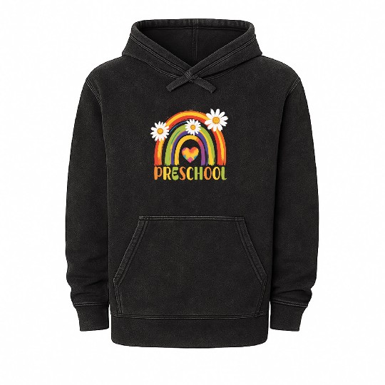 Preschool Rainbow Back to School Preschool Teacher Mineral Wash Hoodies