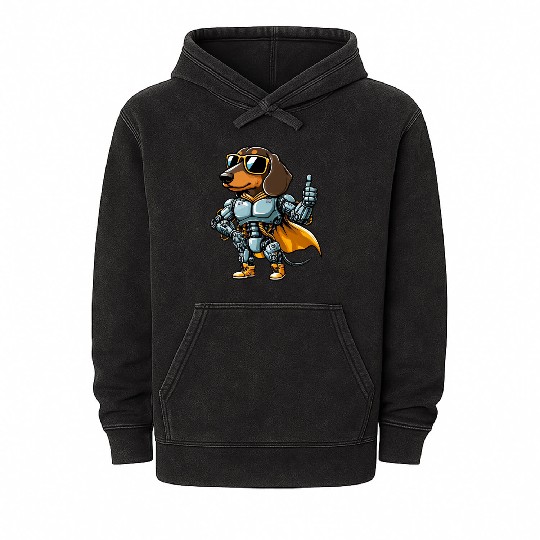 Dachshund robot cyborg sci-fi dog mech design Mineral Wash Hoodies