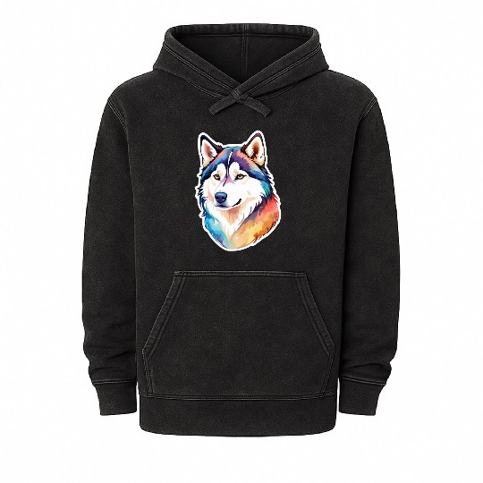 Siberian Husky Watercolor Mineral Wash Hoodies