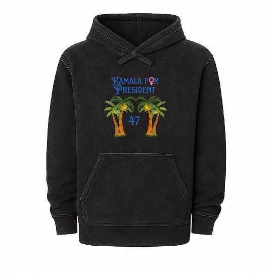 Kamala for President Coconut Tree Kamala Harris Mineral Wash Hoodies