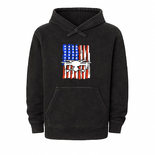 Drone American Flag Quadcopter Mineral Wash Hoodies