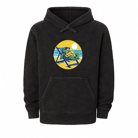 Sea Turtle Chillin on the Beach Mineral Wash Hoodies
