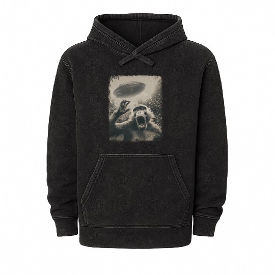 Baboon Monkey UFO Alien Extraterrestrial Selfie Mineral Wash Hoodies