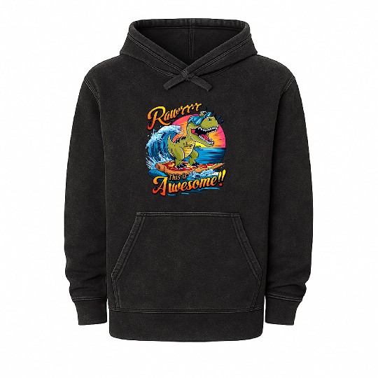 Surfing Dinosaur Mineral Wash Hoodies