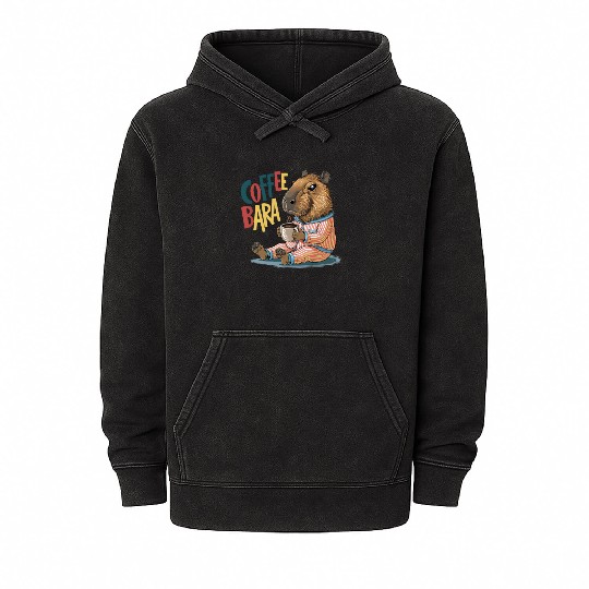 Coffeebara Capybara Coffedrinker Mineral Wash Hoodies