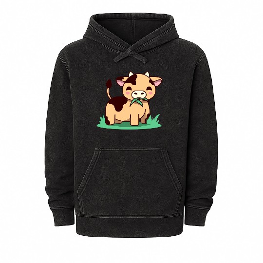 Cute Kawaii Cow Farm Animals Lover Design Mineral Wash Hoodies