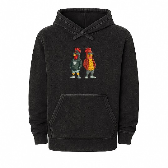 Fashionable chickens in hip streetwear Mineral Wash Hoodies