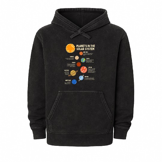 Colorful Solar System Planets Space Science Mineral Wash Hoodies