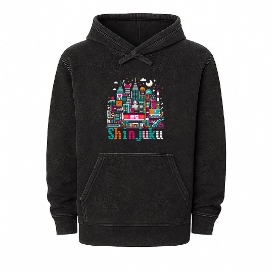 Shinjuku Japan Neon Color city Mineral Wash Hoodies