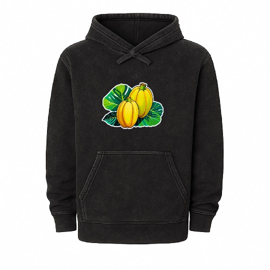 Yellow Squash with Green Leaves Illustration Mineral Wash Hoodies