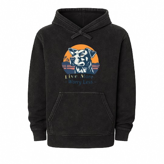 Vintage Sunset Dog Mineral Wash Hoodies - Live More Worry Less