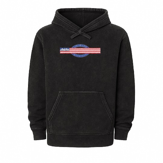 Colorado Mountain and USA Flag Grey Mineral Wash Hoodies