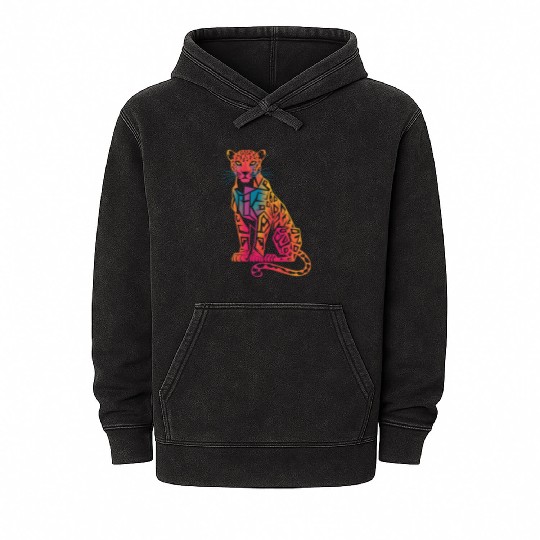 Colorful Geometric Jaguar Artwork for Bold Mineral Wash Hoodies