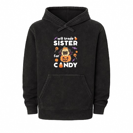 Pug Halloween Trade Sister For Candy Mineral Wash Hoodies