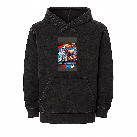 Serbia wolf national flag design Mineral Wash Hoodies