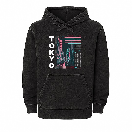 Neon Streets of Tokyo Mineral Wash Hoodies