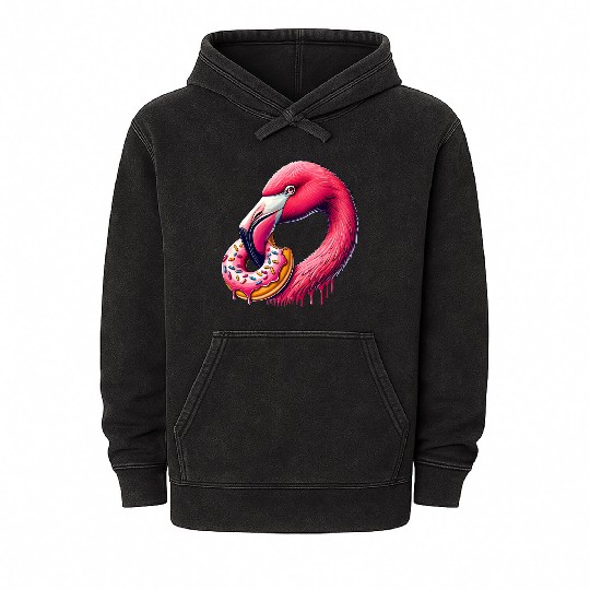 funny feast for the eyes - flamingo with donut Mineral Wash Hoodies