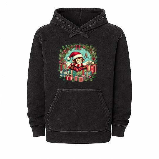 Christmas Monkey Mineral Wash Hoodies