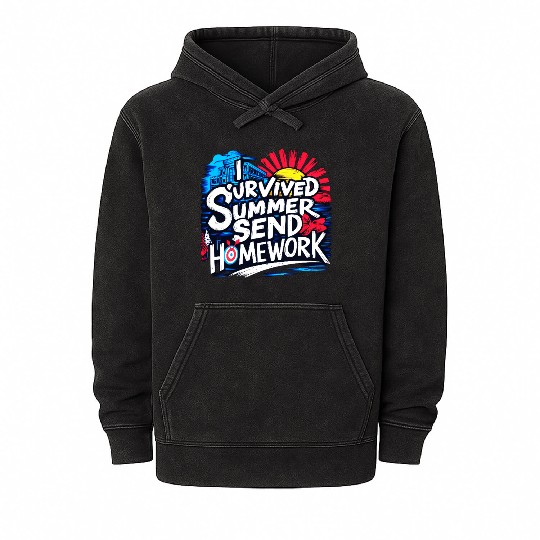 I survived summer send homework, back to school Mineral Wash Hoodies
