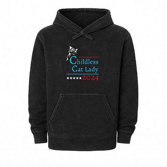 "Childless Cat Lady" Kamala Harris 2024 Mineral Wash Hoodies