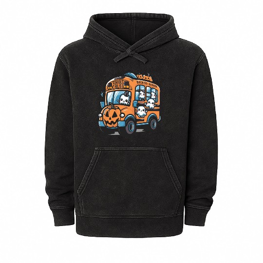Ghost Halloween School Bus Mineral Wash Hoodies