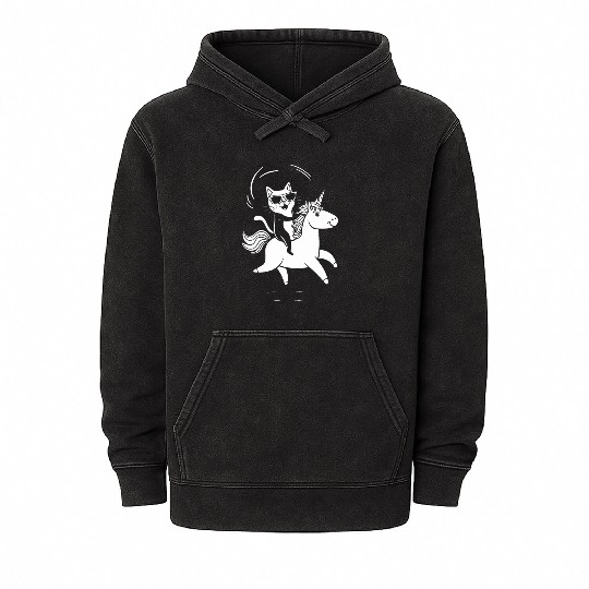 Cat Wearing Sunglasses Riding Unicorn Mineral Wash Hoodies