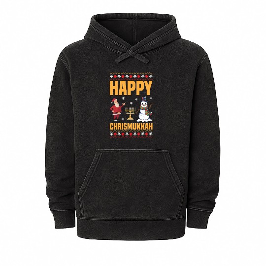 Happy Chrismukkah Funny Hanukkah Christmas Santa Mineral Wash Hoodies
