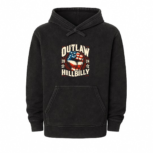 Vintage Retro US Flag Outlaw Hillbilly 2024 Trump Mineral Wash Hoodies