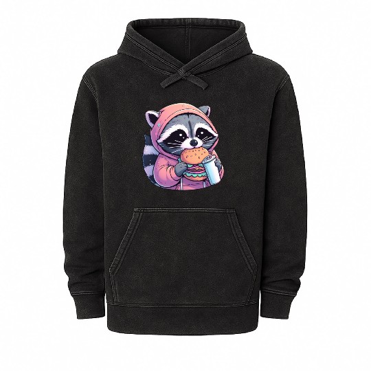 Trash Panda - Raccoon eating fast food Mineral Wash Hoodies