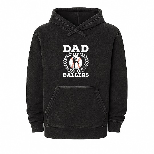 Dad Of Ballers Baseball Father Mineral Wash Hoodies