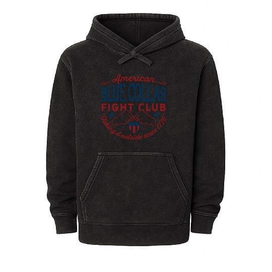 Blue Collar Fight Club Working Class Design Mineral Wash Hoodies