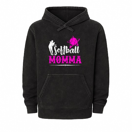 Softball Momma Mom Funny Mommy Mother's Day Mineral Wash Hoodies