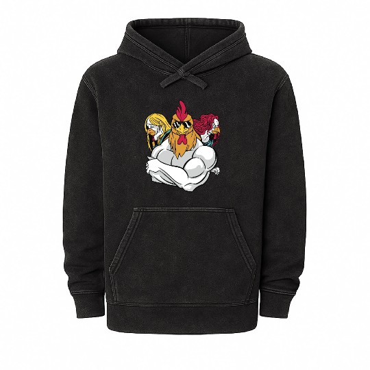 Chickens and Rooster Wrestling Lover Funny Design Mineral Wash Hoodies