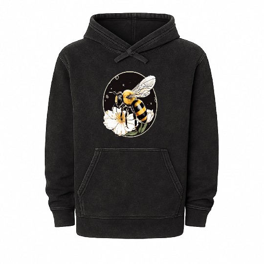 Bumble Bee on a Flower in a Bubble Mineral Wash Hoodies